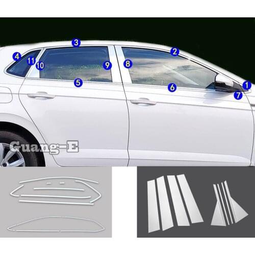Car Stainless Steel Garnish Pillar Window Middle Strip Trim Frame Hood For Volkswagen VW Polo Hatchback 2019 2020 2021 2022