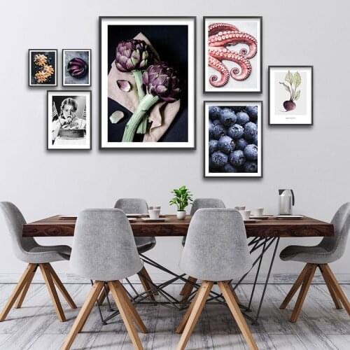 Food Poster and Print Octopus Artichoke Fruit vegetable Canvas Painting Wall Art Picture Kitchen Dining Room Restaurant Decor