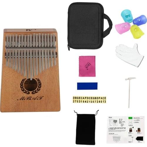 Portable 17-key Kalimba Thumb Piano Mbira Mahogany Wood with Storage Case Carry Bag Stickers Tuning Hammer Cleaning Cloth