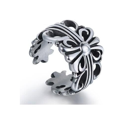 Poya Personalized Couple Retro Cross Open Stainless Steel Ring