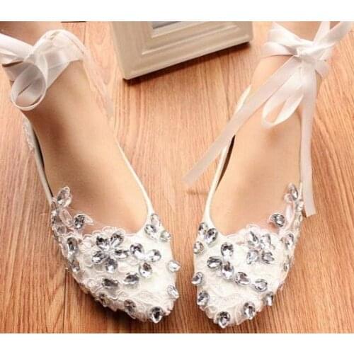 Luxury silver crystal big rhinestones bridal wedding flats shoes handmade lace party dinner satin riband dancing flats shoe