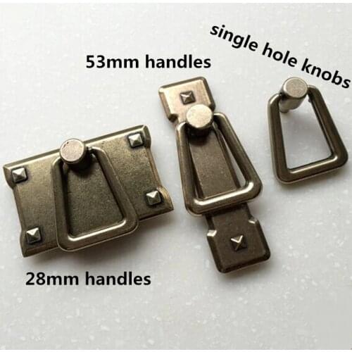 Retro rustico shaky rings square furniture knobs handles bronze drawer cabinet pull knob antique brass dresser door pull handle