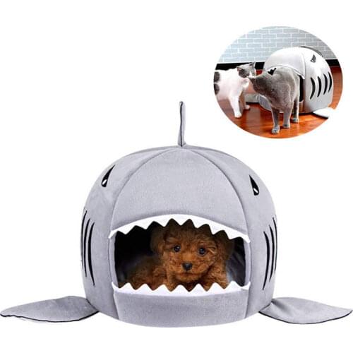 Shark Dog Bed Removable Winter Warm Dog Beds Foldable Pet House Cover Indoor Washable Dual Use Dog House Pet Mat