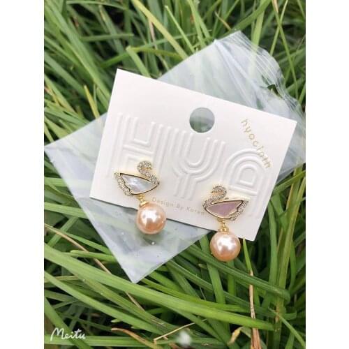 S925 Silver Ear Needle Stud Earrings Natural Mother Shell With Zircon Brass Swan 14kReal Gold Korea Jewelry for Women HYACINTH