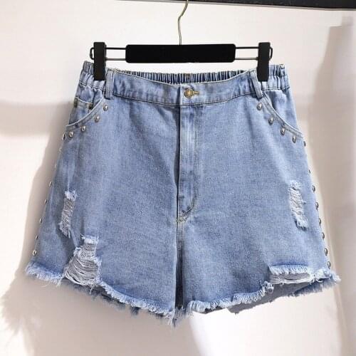 5XL 6XL 5XL 6XL Women Summer Shorts plus size loose Denim Jeans Sexy Ripped Hole tassel rivets Girl Casual Hot Short jc149