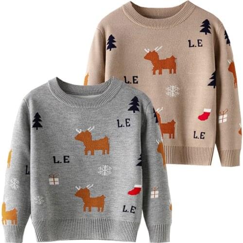 Snowflowers Deer Boys Sweaters Christmas Lovely Toddler Knitted Wear Winter Fall Children Pullover Kids Clothes