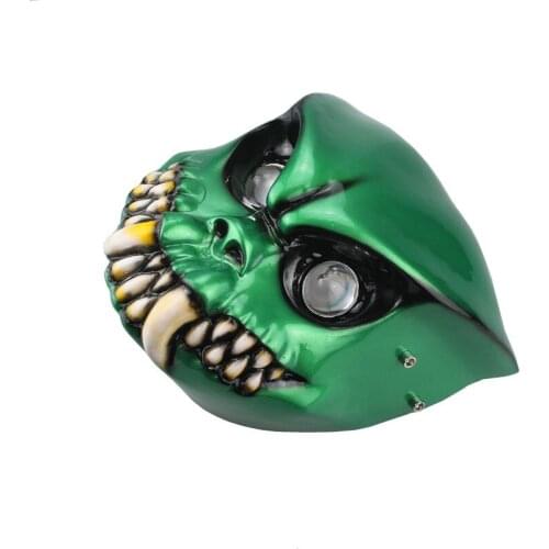 Handmade Custom Universal 12V Motorcycle LED Skull Head Light Green Headlight Lamp Cafe Racer Old School Cruiser