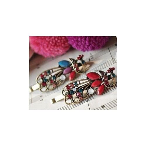 European and American luxury retro retro peacock colored Rhinestones hairpin imitation jewelry wholesale free shipping