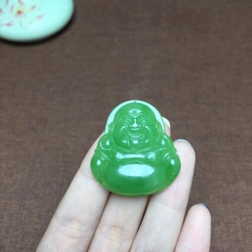Hetian Yubi Yu smiles open apple green pendant jp02