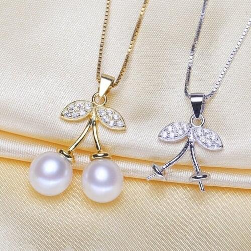 2 PEARLS 925 Sterling Silver Pearl Pendant Cherry Necklace Pendant Findings Jewelry Parts Fittings Women Accessories, 3pcs/lot