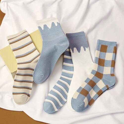 Womens Socks 2021 New British Plaid Striped Socks Summer Comfortable Harajuku Patchwork Color Retro Long Socks Ladies Quality