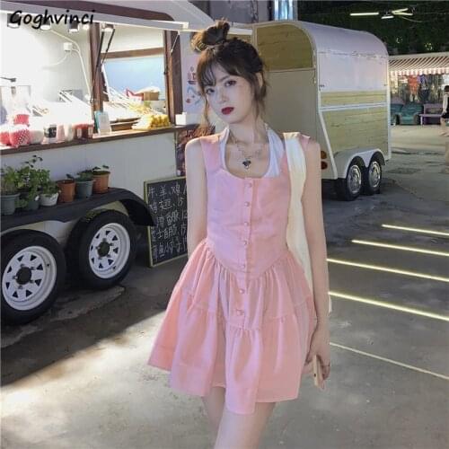 Sets Women Sleeveless Dress Camisole Two Piece Set Summer Fashion Harajuku All-match Mini Dresses Sweet Student Cute Backless