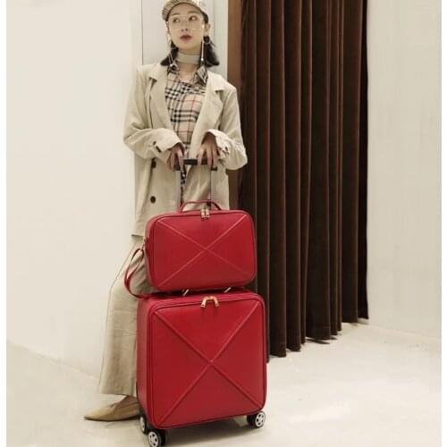 GraspDream 16"18 inch women spinner leather retro trolley bag 20 24 travel suitcase with handbag girl spinner brand luggage set