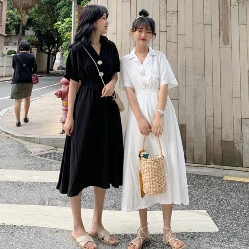 Dress Women Friends Various Colors Summer Dresses College Sweet Solid Button Stylish All-match Korean Loose Clothes Harajuku