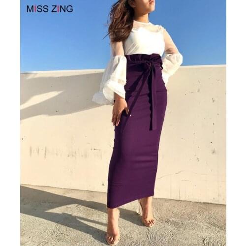 Zing Fashion Women Scollop Belt Skirt Dress Overalls Rompers Elegant Leisure Muslim Bottoms Ankle-Length Party Islamic Clothing