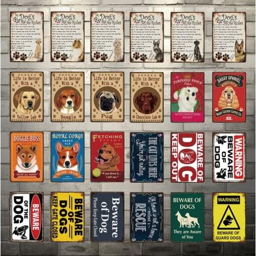 Life Is Better With A Pug/Beware Of Dogs Warm/Warning Metal Sign Tin Poster Home Bar Pet Shop Decor Wall Art Iron Painting