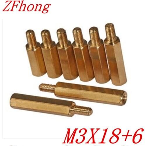 100PCS M3 x 18+6 M3*18 male to female brass standoff spacer