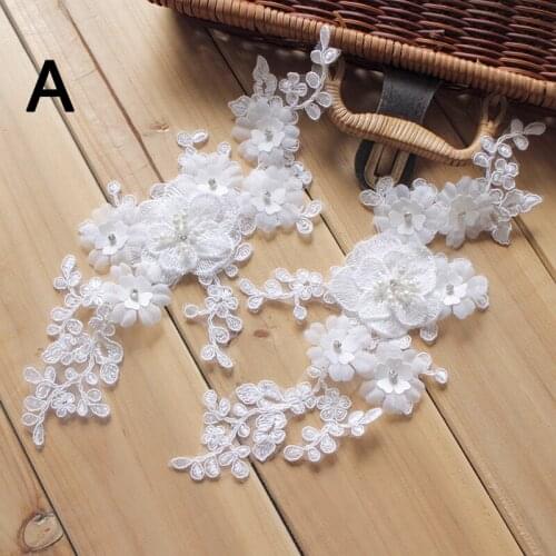 2PCS=1Pair Handmade Beaded Lace Applique 3D Flower Lace Trim For DIY Wedding Dress Bride Headdress Shoes Hat