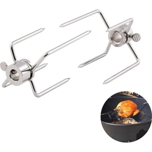 2pcs/set Rotisserie BBQ Forks Stainless Steel Spit BBQ Forks Charcoal Chicken Grill Rotisserie Meat Fork BBQ Tool