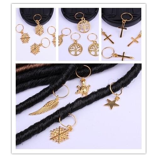 20PC Golden African Hair Rings Beads Cuffs Tubes 11 Style Charms Dreadlock Dread Hair Braids Unisex Headwear Accessories Jewelry