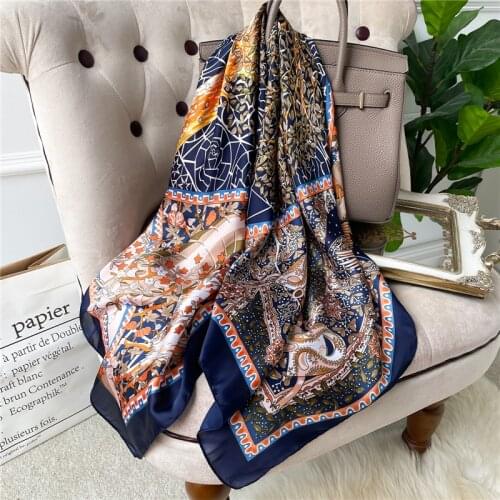 2021 Satin Head Wraps Fashion Square Scarf For Women Printed Silk Shawl Foulard Hijab Soft Neckerchief Female Hair Band Bandana