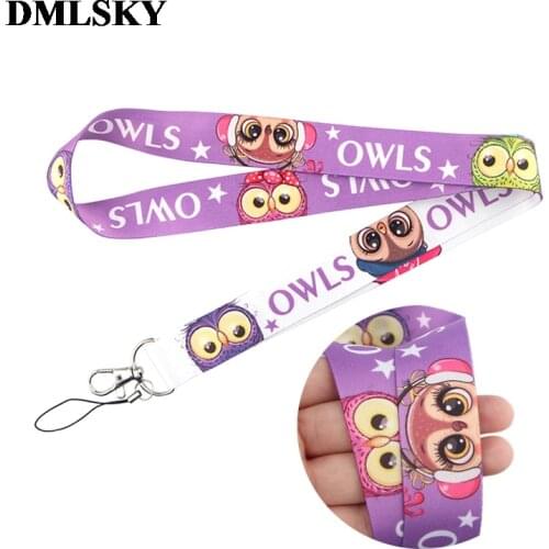 24pcs/lot DMLSKY Owl cute purple Lanyard Keychain Lanyards for keys Badge ID Mobile Phone Rope Neck Straps Accessories M4133