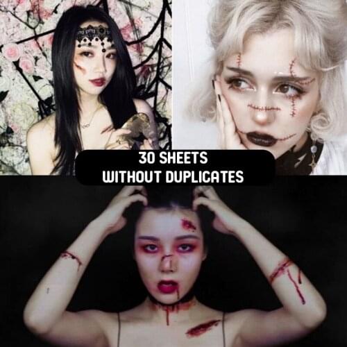 30pc horror tattoo stickers prank joke scar stickers simulation wound goth rock halloween special effects makeup