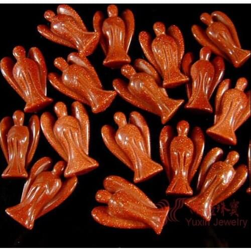 5 x Beautiful Fashion Natural Goldstone bead Angel Charms Statue Carved Angel Figurine Beads With Wing Pendant Stone Pendants