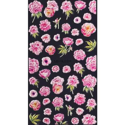1 Sheet -5D Embossed Pink/White Flowers with Textured 3D Water Sliders, Water Decal, Nail Art Adhesive 3D, Flower Design Sticker