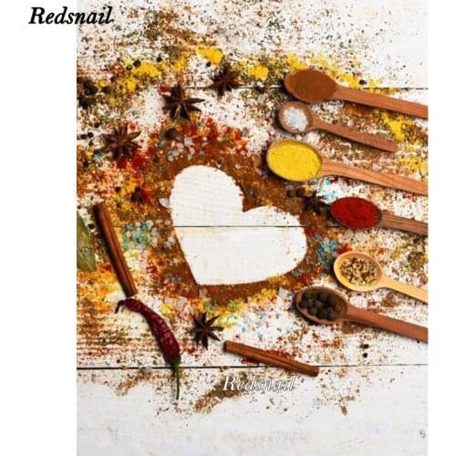 5D Full Diamond Painting Spoons With Salt Spices Peppers Restaurant Kitchen Decor Diamond Mosaic pictures of rhinestones EE776