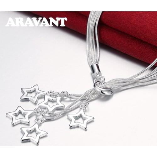 925 Jewelry Lucky Star Pendant Long Necklace For Women Top Quality Silver Plated Jewelry