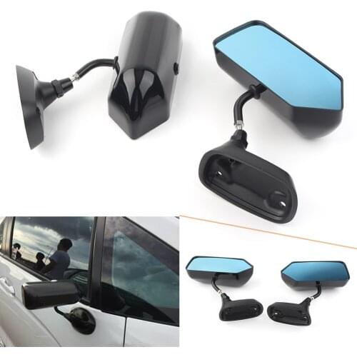 F1 Style Car Universal Side Mirrors Blue Rearview Mirror Metal Bracket Glossy Black 1Pair