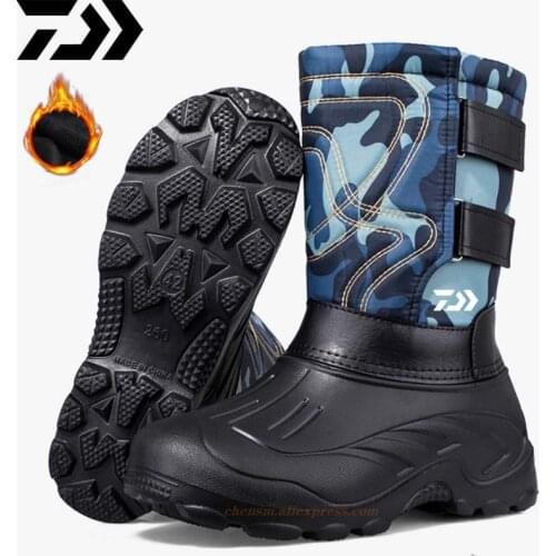 Winter DAIWA Fishing Shoes Mens Outdoor Snow Waterproof Plus Velvet Fishing Boots Mid-tube Liner Detachable Fishing Boots