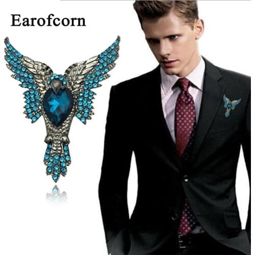 Earofcorn Art Nouveau Gorgeous Blue Color Eagle Crystal Rhinestone Brooches Male Female Clothing Accessories