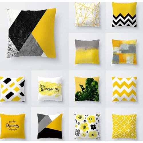 Geometric Marble Polyester Pillow Case Yellow Series Cushion Covers Sofa Car Throw Pillows Cover Home Decorative Pillowcase 45cm