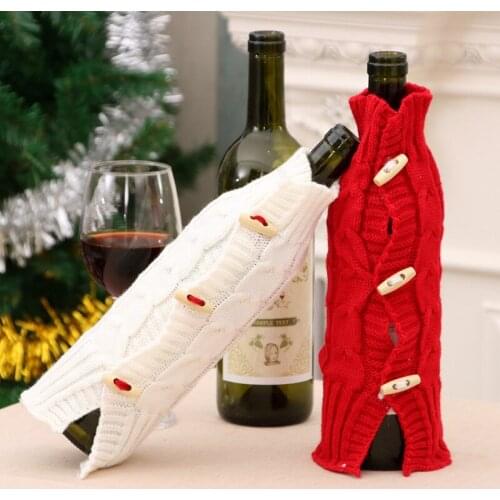 New Year 2022 Wine Bottle Cover knitting wool Decor Christmas Decoration for Home Dinner table Christmas Gift Tree Ornament