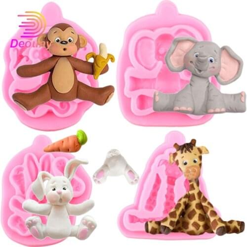DEOUNY Animals Elephant/Dog/Rabbit/Lion/Cat/Monkey/Giraffe Silicone Mold DIY Cake Decorating Tools Candy Chocolate Fondant Mould