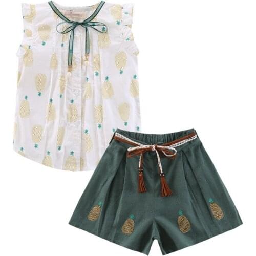 Kids Clothes Girls 2020 New Summer Childrens Wear Pineapple Print Sleeveless Shirts + Shorts 2PCs Baby Girls Outfit for 4-7 T