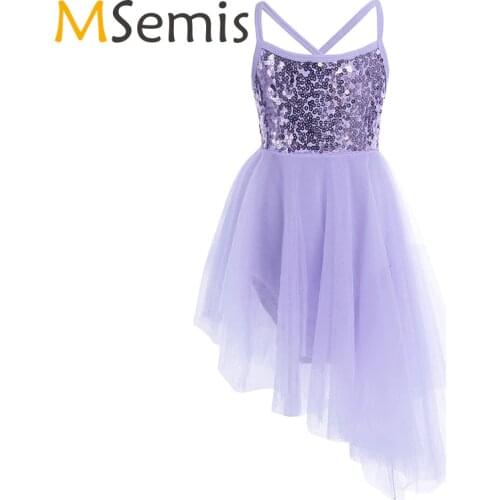 Kids Girls Ballet Dress Ballerina Gymnastics Leotard for Girls Child Ballet Clothing Sleeveless Sequins Tulle Ballet Dance Dress