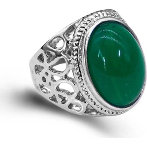 EKUSTYEE Vintage Retro Green Stone Rings Fashion Jewelry 2018 Metal Engagement Rings For Women Gift