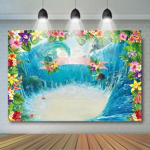 Summer Birthday Party Decoration Aloha Luau Flamingo Hawaii Party Background Tropical Beach Birthday Party Photography Backdrop