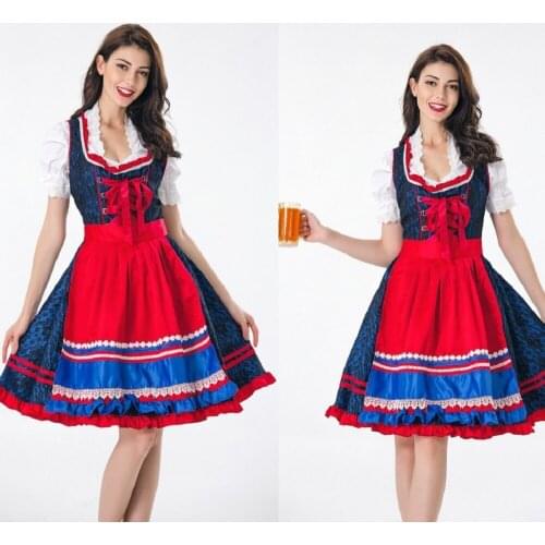 German Bavarian Oktoberfest Dress Munich National Culture Carnival Costume Maid Cosplay Costume Red Waiter Fancy Print Clothes