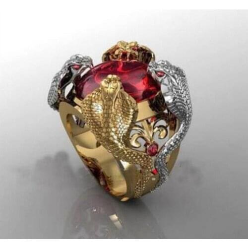 Cobra Pattern Design Curiosity Ring Halloween Party Finger Accessories Jewelry For Men Big Red Crystal Ring Special Bijoux