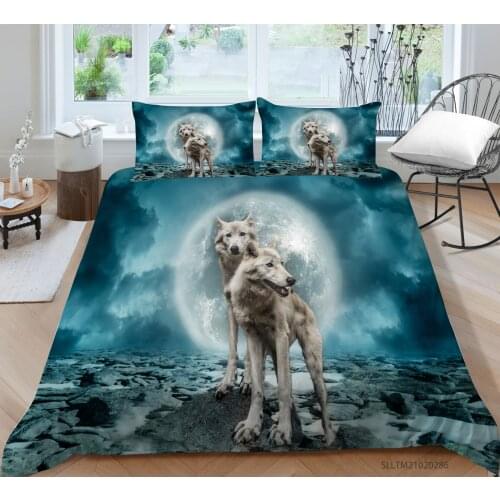 Hot Style Soft Bedding Set 3d Digital Wolves Printing 2/3pcs Duvet Cover Set with Zipper Single Twin Double Full Queen King
