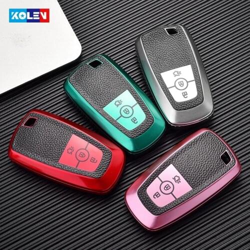 Leather + TPU Car Remote Key Cover Case Shell Fob For Ford Fusion Fiesta Escord Mondeo Focus Edge Explorer Mustang Ranger KUGA