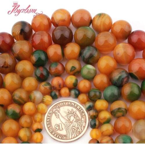 6/8/10/12mm Natural Yellow&Green Agates Round Smooth Loose Stone Beads For DIY Necklace Bracelets Jewelry Making Strand 15"