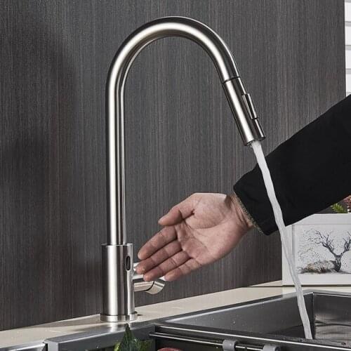 Black Smart Sensor Kitchen Faucets Crane For Sensor Pull Out Sprayer Kitchen Water Tap Rotate Sensor Faucet Sensor Water Mixer