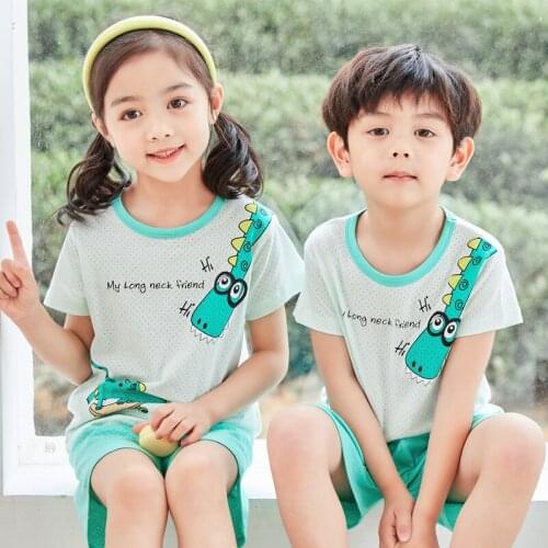 2021 Summer Kids Pajamas Sets Cotton Mesh Pyjamas For Girls Boys Sleepwear Breathable Nightwear Short Sleeve Girls Clothing Suit