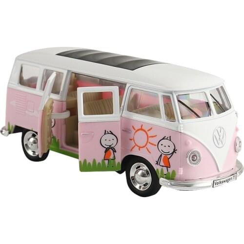 Cute 1:30 T1 bus metal alloy model car,simulation childrens girl sound and light pull back puzzle bus toy,free shipping
