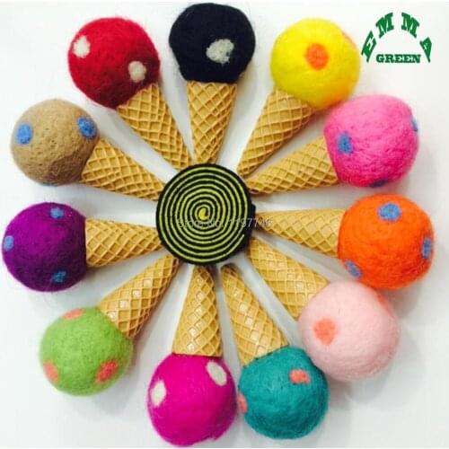 Ice Cream Dots 30x60mm 10pcs Needle Wool Felt Balls DIY Christmas Garland Home Decor Jewelry Beads Accessories 3D Ice Cream